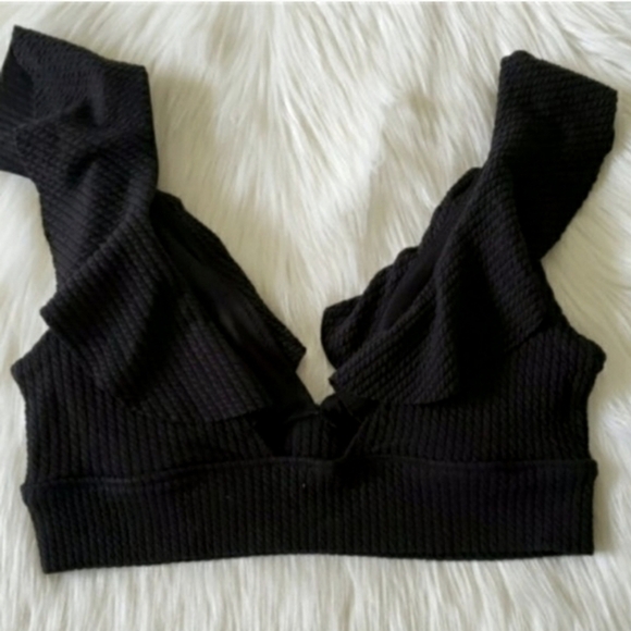 Black Ruffle Top and Skirted Bottom Bikini Set Swimsuit Size L - Picture 4 of 8